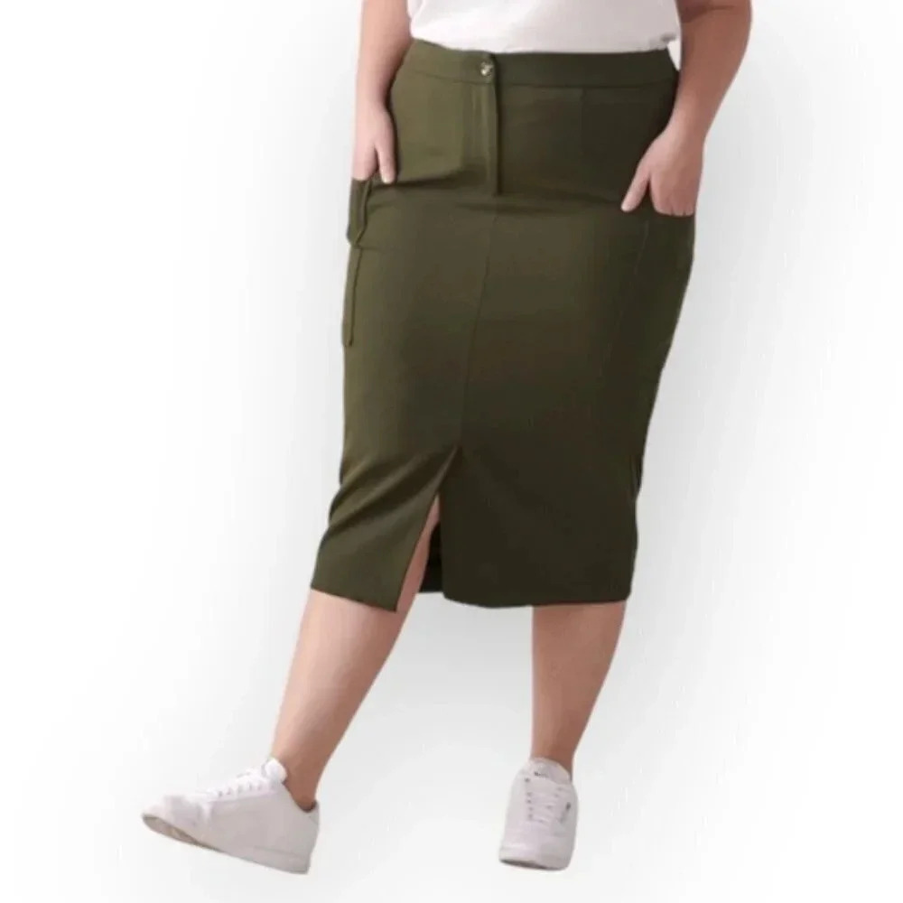 Addition Elle Green Cargo Pocket Midi Pencil Skirt 18